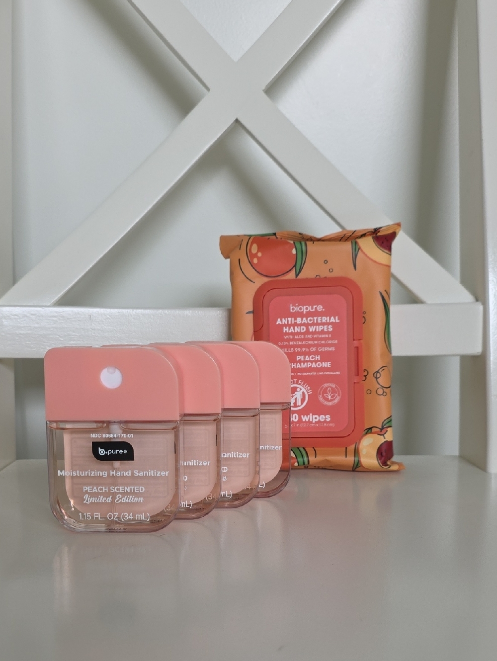 B.Pure Peach Scented Hand Sanitizer & Antibacterial Hand Wipes Set - Pink